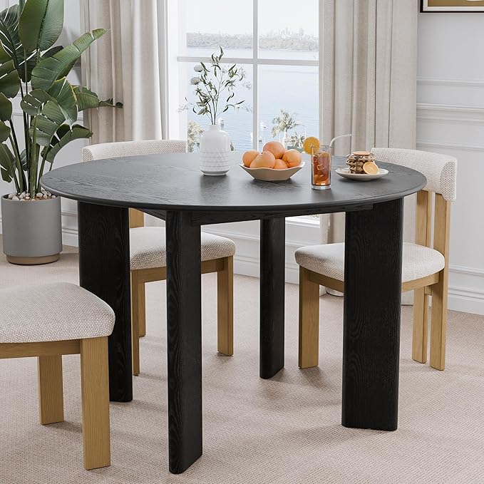 Casaphoria 45" Round Dining Table, Modern Kitchen Table for 4-6, Scratch-Resistant Top & Wood Pedestal, Farmhouse Dinner Table for Living Room, Kitchen, Bar, Easy Assembly, Black