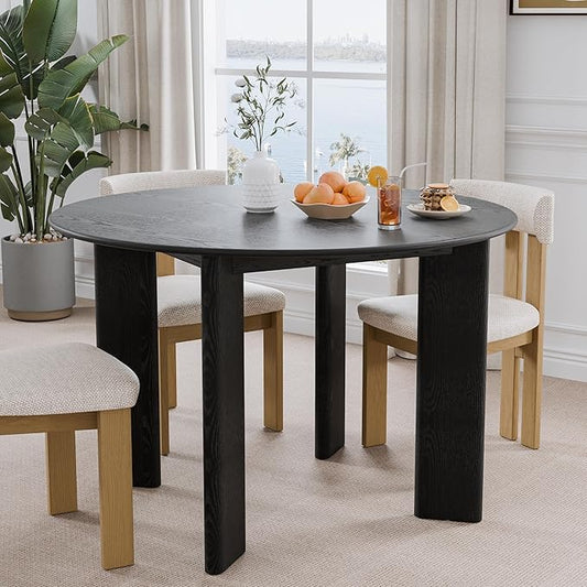 Casaphoria 45" Round Dining Table, Modern Kitchen Table for 4-6, Scratch-Resistant Top & Wood Pedestal, Farmhouse Dinner Table for Living Room, Kitchen, Bar, Easy Assembly, Black