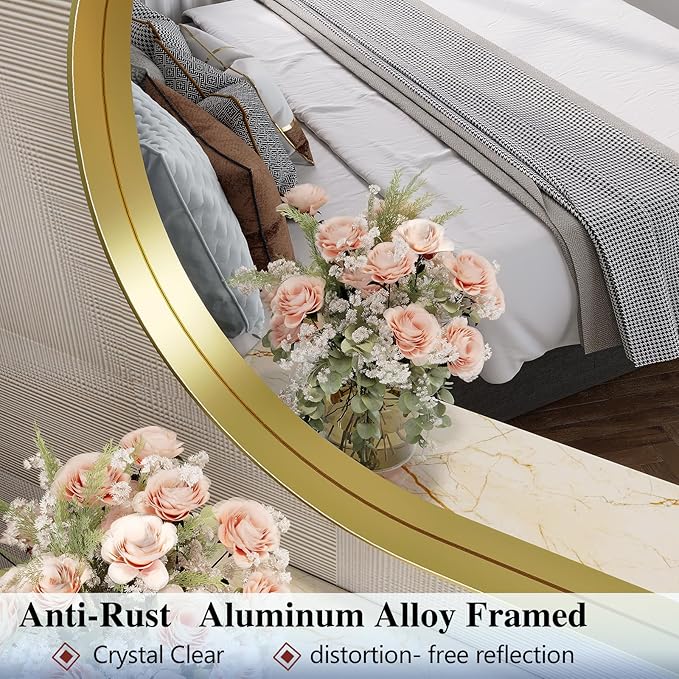 Gold Oval Mirror, 22' x 30' Gold Vanity Mirror for Bathroom, Wall Mounts Vertically or Horizontally