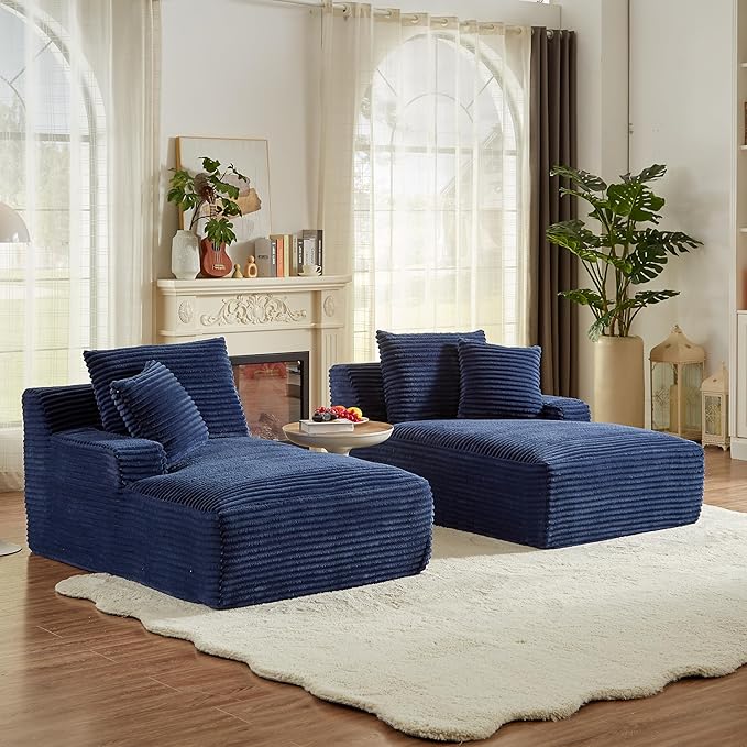 Oversized Double Chaise Lounge Chair Indoor Deep Seat Cloud Couch for Living Room 79" Plush Corduroy Upholstered Boneless Lounge Couch Cozy Sofabed with Throw Pillows and Wide Armrest for Home Office