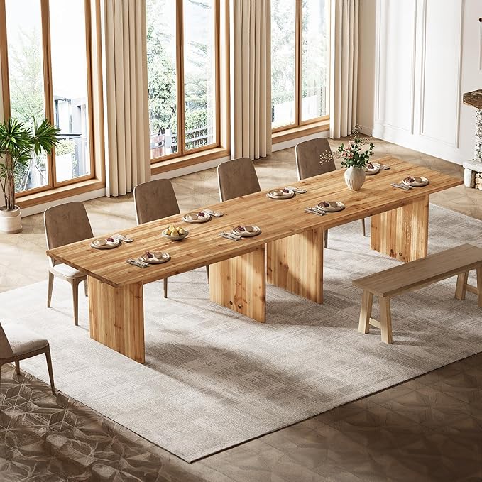 LITTLE TREE Solid Wood Dining Table for 6, 63 Inches Farmhouse Rectangle Kitchen Dinner Tables for Dining Room, Kitchen, Living Room, Rustic Brown