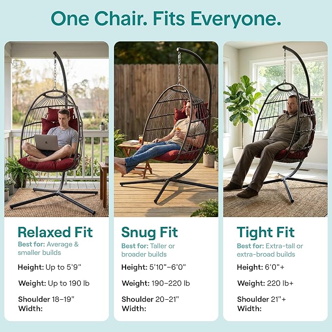 SereneLife Egg Chair with Stand – Hanging Rattan Wicker Swing for Indoor Outdoor Use – 350 lbs Capacity, Breathable Cushion & Headrest – Patio, Balcony, Porch, Bedroom Lounge Furniture