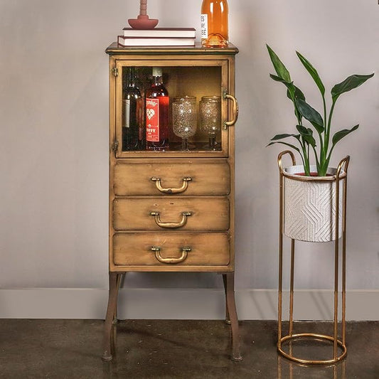 Creative Co-Op Sleek Metal Cabinet Storage with 3 Drawers, Gold