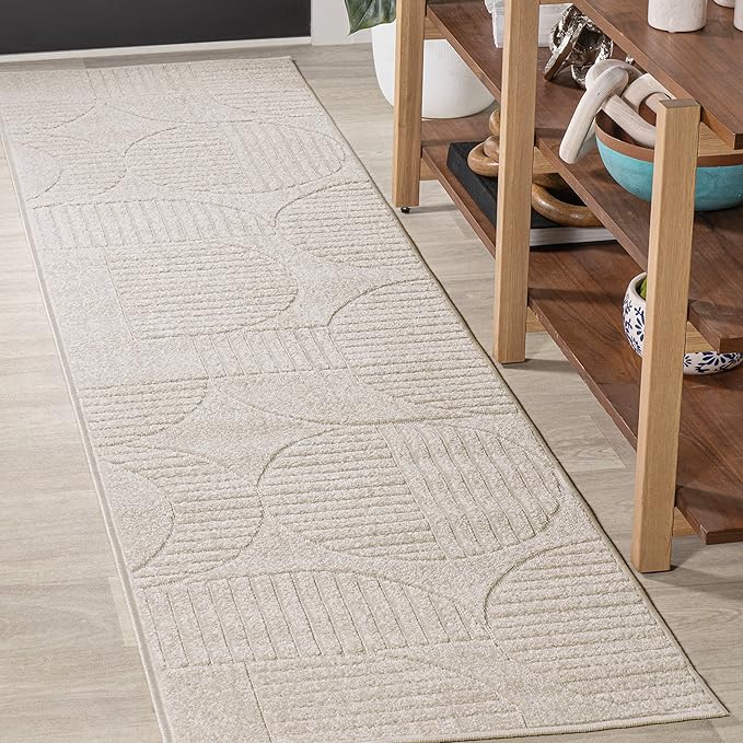 JONATHAN Y Nordby High-Low Arch Striped Ivory/Cream Indoor/Outdoor Runner Rug, 2x8, Modern, Contemporary, Geometric, Bohemian,Bedroom,Kitchen,Living Room,Non Shedding (SCN104B-28)