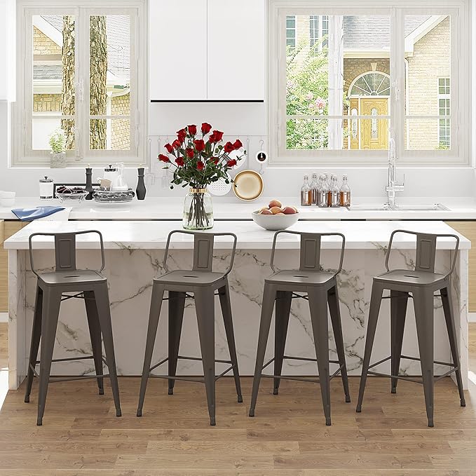 Tongli Metal Bar Stools Set of 4 Barstools Counter Height Bar Stools with Back Industrial Bar Stool Indoor Counter Stool Kitchen Island Stools Modern Bar Chair 24 inch Rusty