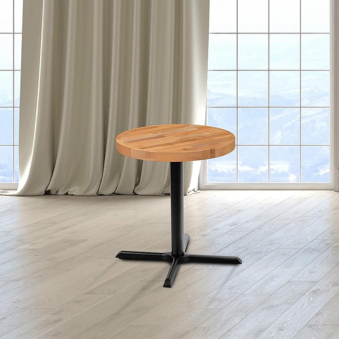 Flash Furniture Mayfair 24" Round Butcher Block Style UV Treated Table Top for Restaurant, Bar, or Kitchen