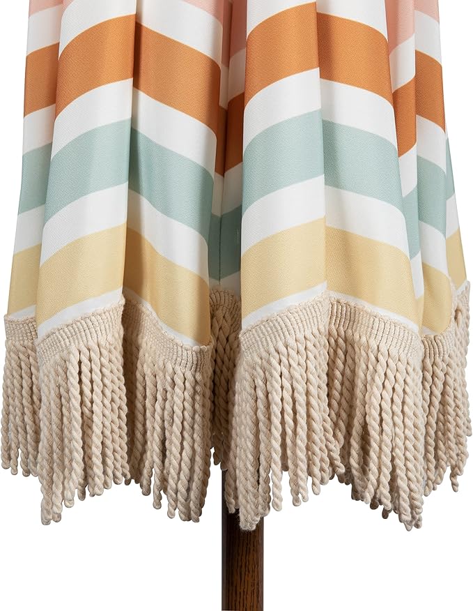 BEACH STATE Summerland 6.5 Feet Beach Umbrella with Fringe - Patio Umbrella - Outdoor Umbrella - UV50+ Sun Protection