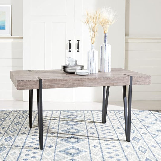 SAFAVIEH Home Collection Alyssa Mid-Century Rustic Industrial Dining Room Table DTB7000C, Grey Oak/Black Legs