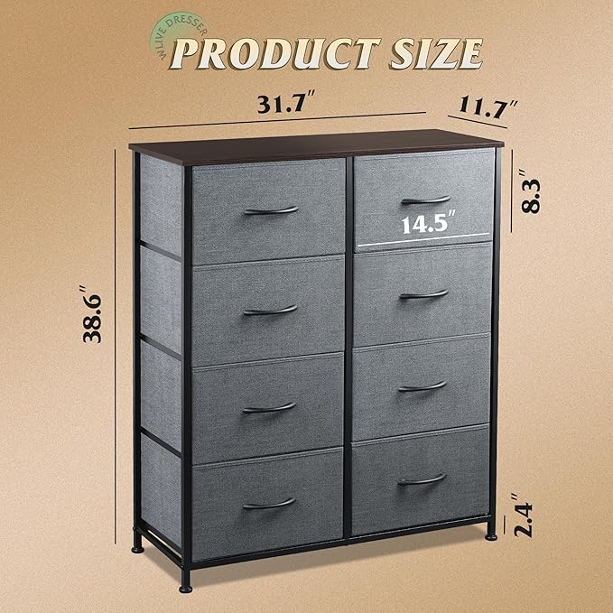 WLIVE 2 Drawer Dresser and 8 Drawer Dresser Set, Storage Tower, Organizer Unit for Bedroom, Hallway, Entryway