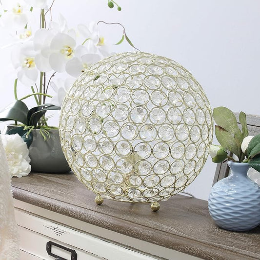 Elegant Designs LT1067-GLD 10" Elipse Crystal Collection Metal Crystal Ball Sequin Table Desk Lamp for Accent Lighting, Décor, Living Room, Gold