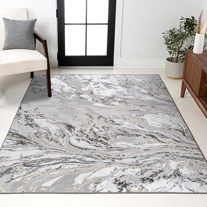 JONATHAN Y Swirl Marbled Gray/Black Indoor Area Rug 3X5 ft, Abstract for Living Room, Bedroom, Kitchen, Office, Easy-Cleaning, High Traffic, Pet-Friendly, Non-Shedding SOR203C-3