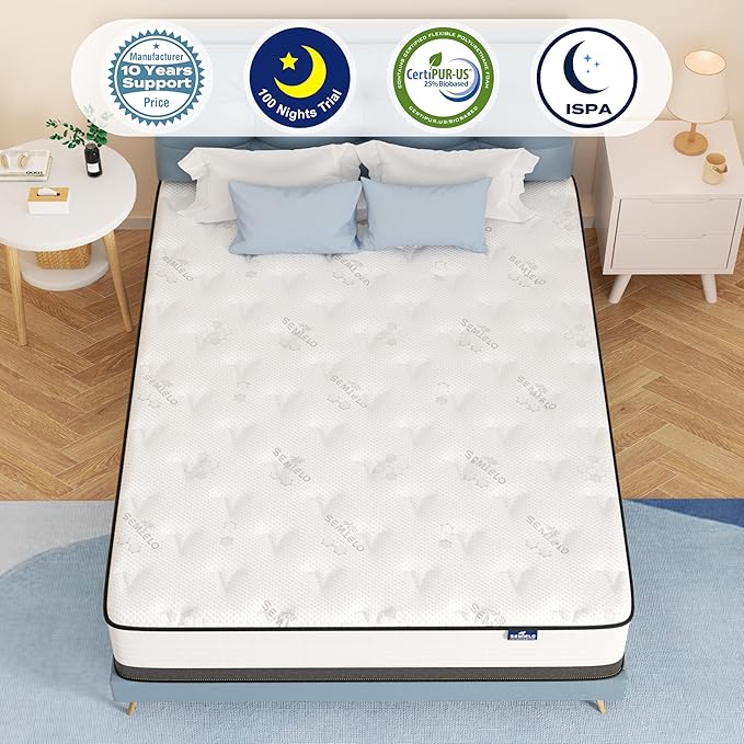 Full Size Mattress, 12 Inch Full Mattress in a Box, Hybrid Mattress with Memory Foam and Pocketed Coils for Breathable and Durable Support, CertiPUR-US Certified