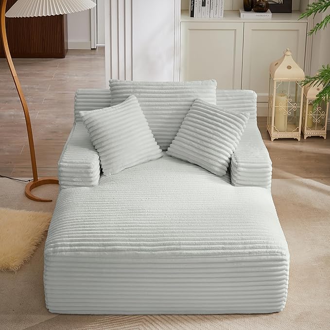 KEIKI 66" Oversized Chaise Lounge Chair, No Assembly Extra-Wide Boneless Sleeper Lounger for Apartment Living, Cozy Deep Seat for Stretching Out, Relaxing or Two-Person Lounging
