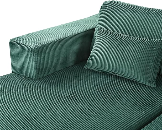 86-Inch Fluffy Corduroy Boneless Sleeper Daybed Loveseat Double Recliner Chaise Lounge Sofa Couches, Floor Cloud Sofa Chaise W/4 Pillows for Home Apartment Living Room