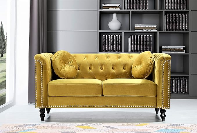 Container Furniture Direct S5370-S Kittleson Velvet Upholstered Modern Chesterfield Sofa with Nailhead Trim, Gray