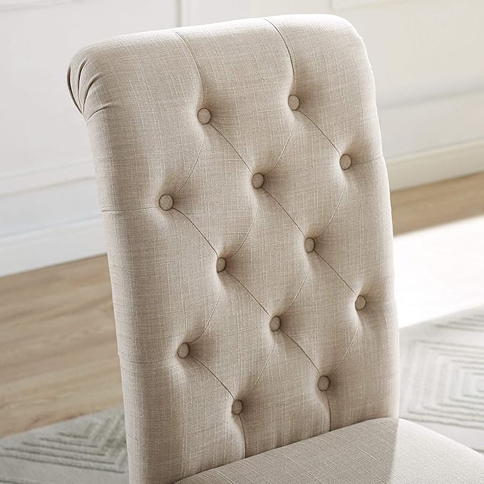 Roundhill Furniture Leviton Solid Wood Tufted Parsons Dining Chairs, Set of 2, Purple