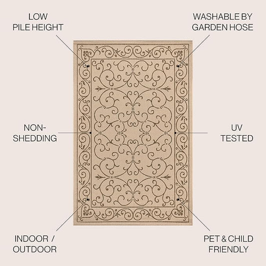 JONATHAN Y Vintage Filigree Indoor Outdoor Area Rug 3X5 Beige/Brown, Charleston Textured Weave for Backyard, Patio, Porch, Easy-Cleaning, High Traffic, Pet-Friendly, Non-Shedding (SMB106A-3)