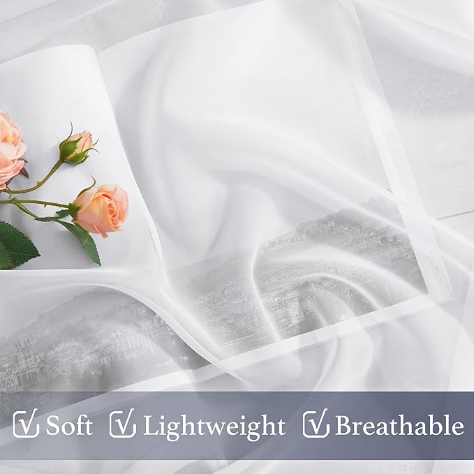 NICETOWN Sheer Curtains 72 inches Length for Living Room, Dual Rod Pockets Airy Window Treatments Voile Sheer Panels Lightweight for Wedding, White, 2 PCs, 60" Width