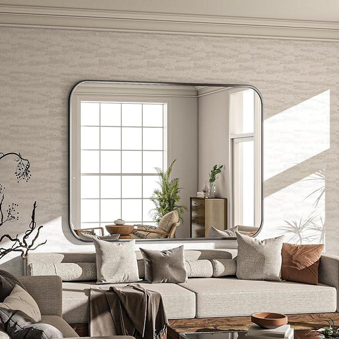 30×40 Inch Bathroom Mirror - Wall Mounted Vanity Mirror with Round Corner Aluminum Alloy Frame, Hanging Horizontally Vertically for Living Room, Bedroom, Hallway as Home Decor, Black