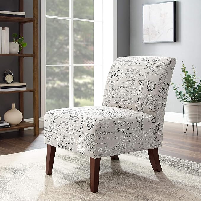 Lily Linen Script Accent Chair with Dark Walnut Legs by Linon