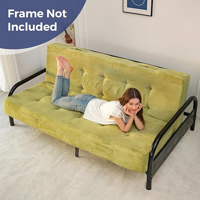 MAXYOYO 8" Foldable Floor Sofa Bed, Tufted Foldable Couch Bed Thick Folding Mattress with Handles, Versatile Folding Sofa Couch for Floor Sleeping, Living Room & Guest Room, Green