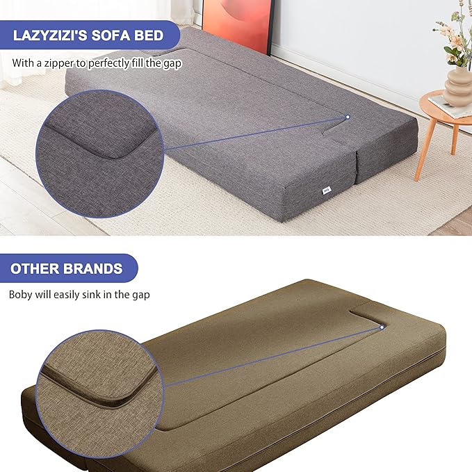 Lazyzizi Floor Sofa Bed, Convertible Sleeper Lounge Couch Folding Mattress with 2 Pillows & Washable Cover for Living Room, Guest, Playroom 8inches Twin