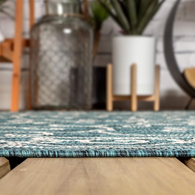 JONATHAN Y Vintage Filigree Indoor Outdoor Area Rug 8X10 Teal/Gray, Charleston Textured Weave for Backyard, Patio, Porch, Easy-Cleaning, High Traffic, Pet-Friendly, Non-Shedding (SMB106F-8)