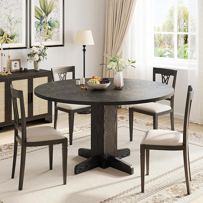GAOMON Round Dining Table for 4-6 People,Circle Dining Table, 47 Inch Farmhouse Kitchen Table with Sturdy Pedestal Base,Finish Circle Table for Dining Room, Living Room, Apartment