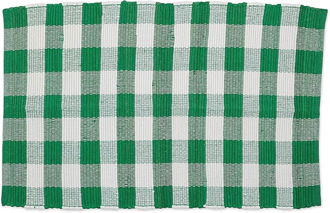 DII Buffalo Check Rug Collection, Hand Dyed Reversible Chindi Rug, 26x40, Green