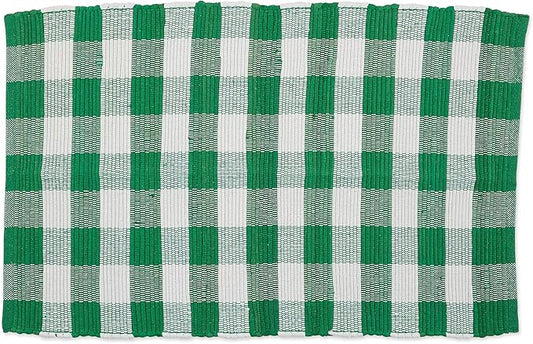 DII Buffalo Check Rug Collection, Hand Dyed Reversible Chindi Rug, 26x40, Green