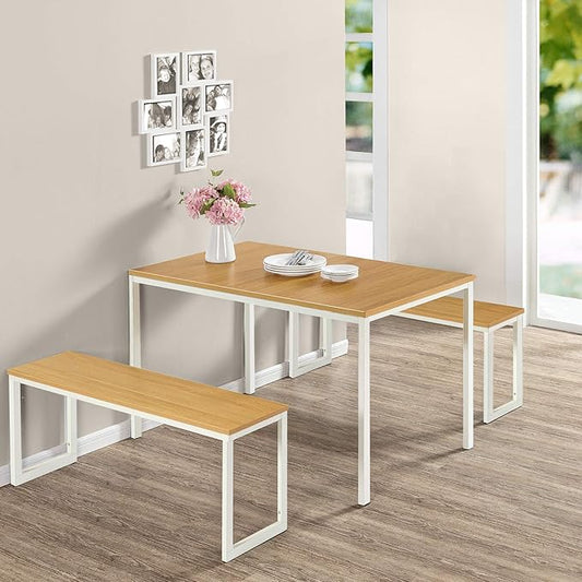 Zinus 48 Inch Louis Metal Frame Dining Table with Benches, 3 Piece Dining Set, Easy Assembly, White