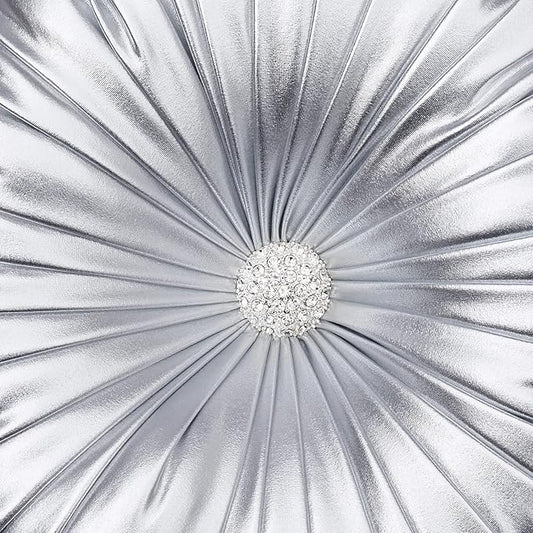 EUCIOR Round Throw Pillows,Pumpkin Pleated Handmade Metallic Throw Pillows,Silver Pillows,Modern Leather Decorative Pillowcases for Home Decor Bedroom Living Room Couch Bed Sofa (Silver)