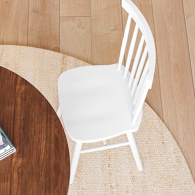 Taylor & Logan Ingrid Set of 2 Commercial Grade Windsor Dining Chairs, Solid Wood Armless Spindle Back Restaurant Dining Chairs in White