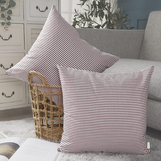 CARRIE HOME Red Striped Pillow Covers 18x18 Set of 2 Red and White Farmhouse Pillows for Sofa Bedroom and Chair