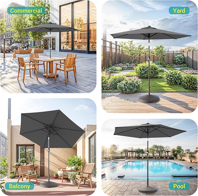 7.5ft Outdoor Umbrella Patio Umbrella with Solar Lights,18 LED Lighted Table Market Outdoor Umbrella, 2-Year-Non-Fading, for Pool, Deck, Garden,Backyard