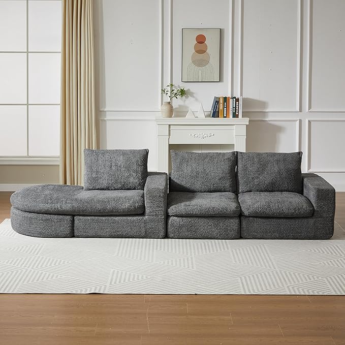 Boneless Sectional Sofa Couches with Chaise Lounge, Comfy Upholstered Compressed Cloud Sectional Sofa Floor Couch for Living Room Apartment,Deep Seat Sofa & Couches | Deep Seat, Wider Armrest, Free Combination