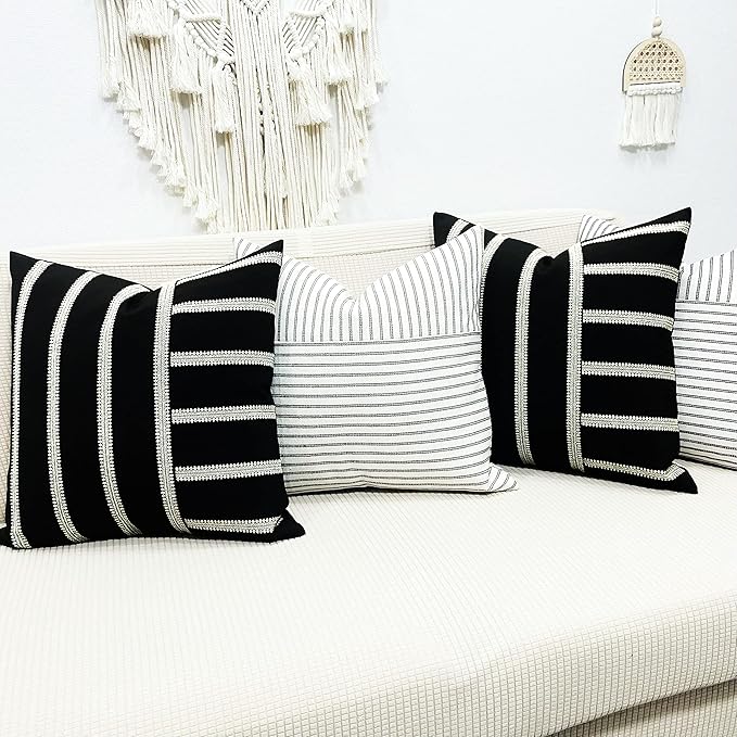 Slow Cow Pack of 2 Stripe Patchwork Throw Pillow Cover Cushion Cover Pillow Cover for Sofa Couch 18 x18 Inches