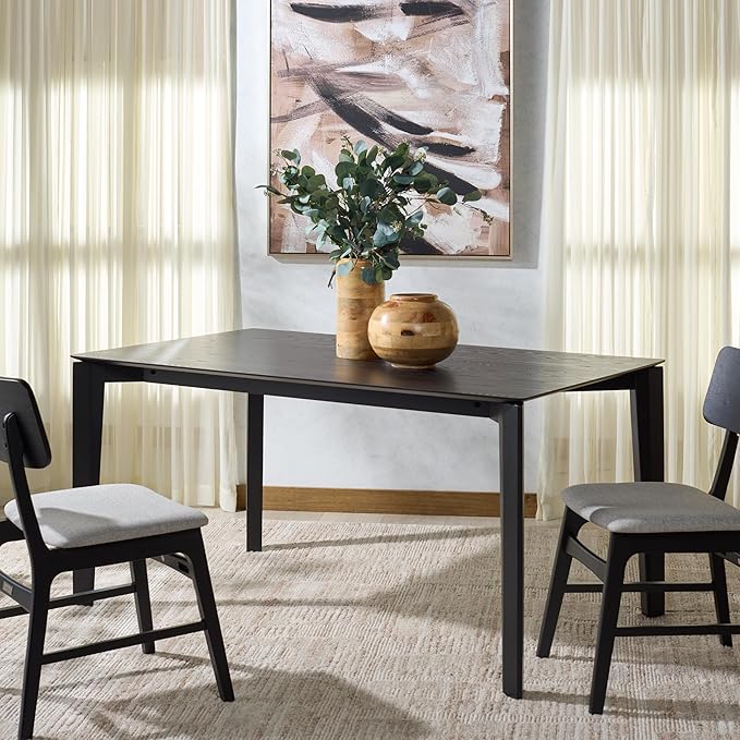SAFAVIEH Couture Collection - Alyssamarie Black Rectangle Wood Dining Table, Modern Tapered Leg Design (SFV6715B)