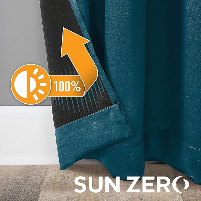 Sun Zero Nordic 2-pack Theater Grade Extreme 100% Blackout Grommet Curtain Panel Pair, 52" x 108", Teal
