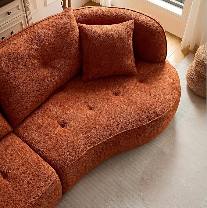 109" Sectional Curved Sofa, Boucle Fabric Upholstered Modern Couch, Oversized 3 Seater Minimalist Comfy Modular Deep Seat Sofas Set for Living Room, Home Office, Bedroom, Guestroom, Orange