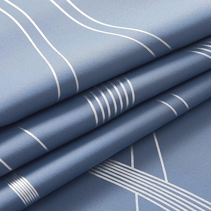 NICETOWN Bedroom Blackout Curtains Panels - Window Treatment Thermal Insulated Solid Grommet Blackout Wave Line Foil Print Design Curtains for Living Room (Stone Blue, Set of 2, 52 by 63 Inch)