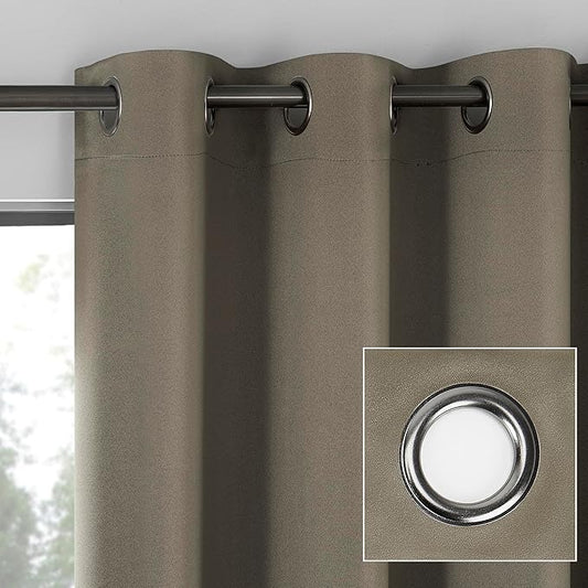 Sun Zero Nordic 2-Pack Theater Grade Noise Reducing Extreme 100% Blackout Grommet Curtain Panel Pair, 52" x 96, Mushroom Brown