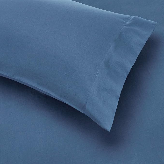 Amazon Basics Twin/Twin XL Comforter Set with Sheets, 5-Piece Blue Calvin Striped Bedding, Lightweight Microfiber Bed-in-a-Bag, Machine Washable