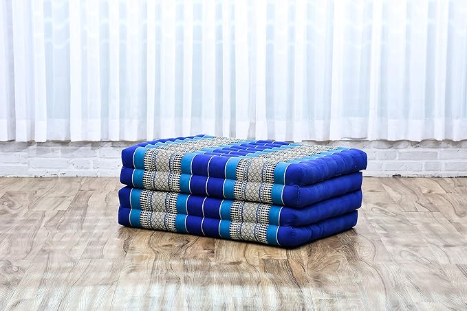 Leewadee Trifold Mattress Standard – Comfortable Thai Massage Pad, Foldable Floor Mattress Filled with Kapok, Perfect to Use as a Sleeping Mat 79 x 28 inches, Blue