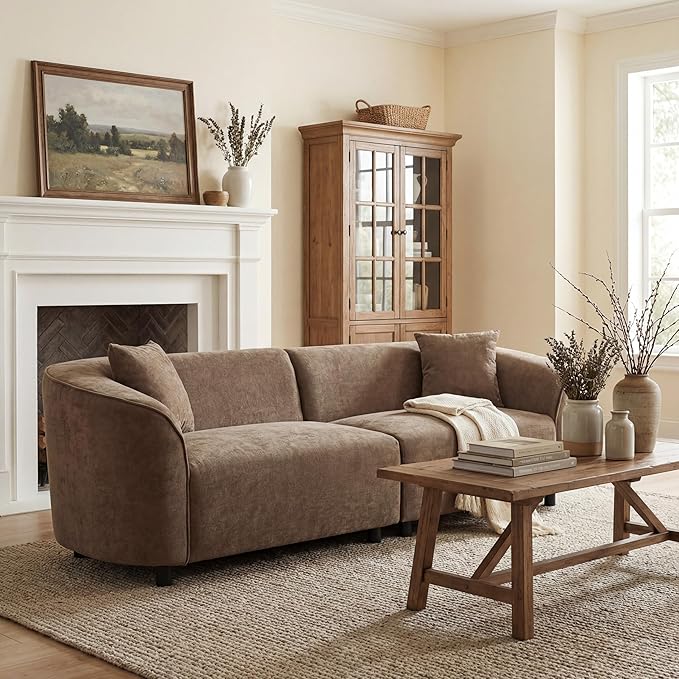 Christopher Knight Home Sabbo 87.50" Modern Sofa Couch, Wooden Home Sofa Living Room, Oversized Cloud Couch for Bedroom, Home Office, Brown