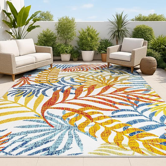 JONATHAN Y Tropics Palm Leaves Indoor Outdoor Area Rug 3X5 Cream/Orange, Boho for Backyard, Patio, Porch, Easy-Cleaning, High Traffic, Pet-Friendly, Non-Shedding (AMC100B-3)