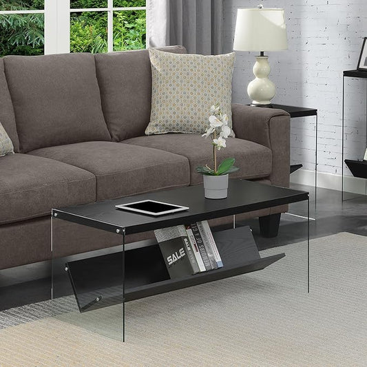 Convenience Concepts SoHo Glass Coffee Table 40" - Modern Living Room Table with Storage Shelf, Contemporary Coffee Table for Family Room, Black