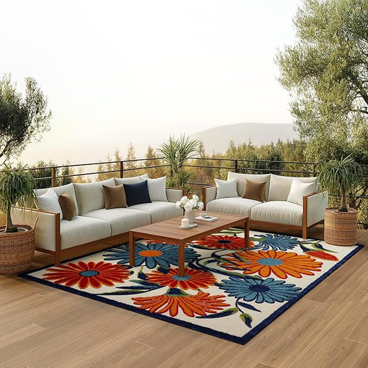 Nourison Home Aloha Multicolor 6' x 9' Area Rug - Easy Clean, Non Shedding, Bed Room, Living Room, Dining Room, Kitchen (6' x 9')