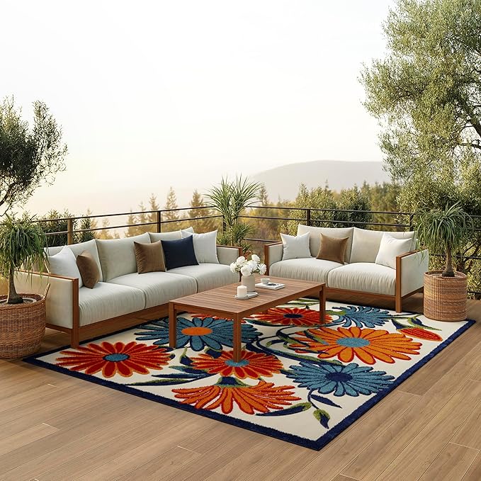 Nourison Home Aloha Multicolor 7' x 10' Area Rug - Easy Clean, Non Shedding, Bed Room, Living Room, Dining Room, Kitchen (7' x 10')