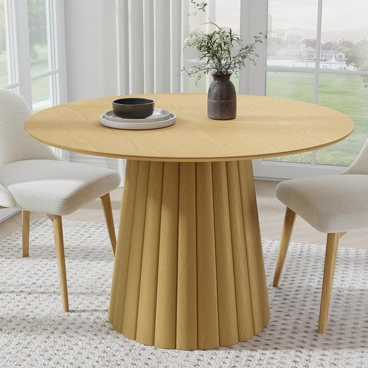 Casaphoria 46" Round Dining Table, Modern Wood Kitchen Table with Cone Shaped Strip Convex Base for Living Room & Dining Room, Easy Assembly Farmhouse Furniture for 4-6, Oak